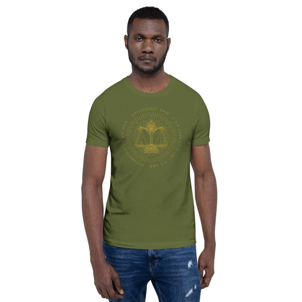 sovereignarm.com Olive / S Zodiac Libra, I am | Gold Print Short-Sleeve Unisex T-Shirt