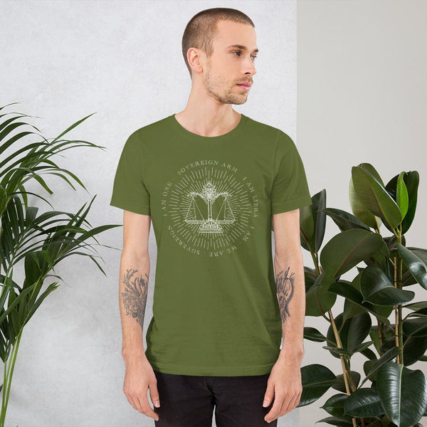 sovereignarm.com Olive / S Zodiac Libra, I am | White Print Short-Sleeve Unisex T-Shirt