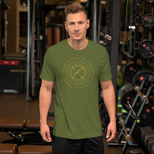 sovereignarm.com Olive / S Zodiac Sagittarius, I am | Gold Print Short-Sleeve Unisex T-Shirt