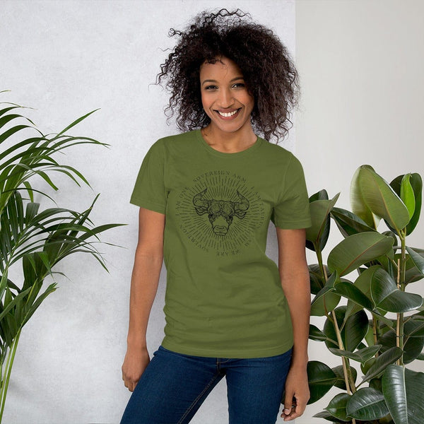 sovereignarm.com Olive / S Zodiac Taurus, I am | Black Print Short-Sleeve Unisex T-Shirt