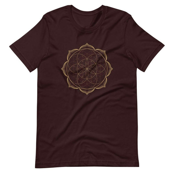 sovereignarm.com Oxblood Black / S Flower of life lotus | Gold Print Short-Sleeve Unisex T-Shirt