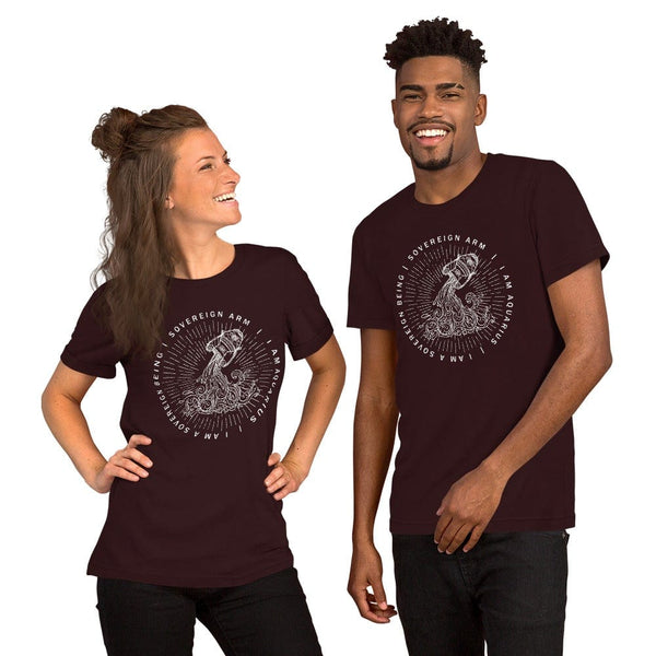 sovereignarm.com Oxblood Black / S Zodiac Aquarius, I am a sovereign being | White Print Short-Sleeve Unisex T-Shirt