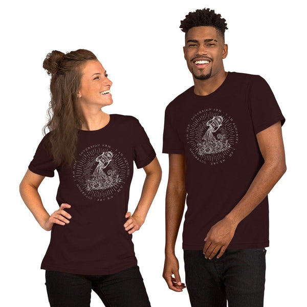 sovereignarm.com Oxblood Black / S Zodiac Aquarius, I am | White Print Short-Sleeve Unisex T-Shirt