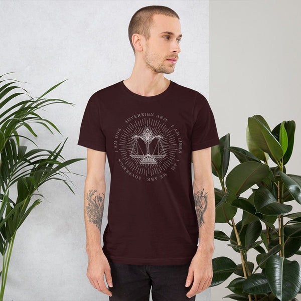 sovereignarm.com Oxblood Black / S Zodiac Libra, I am | White Print Short-Sleeve Unisex T-Shirt