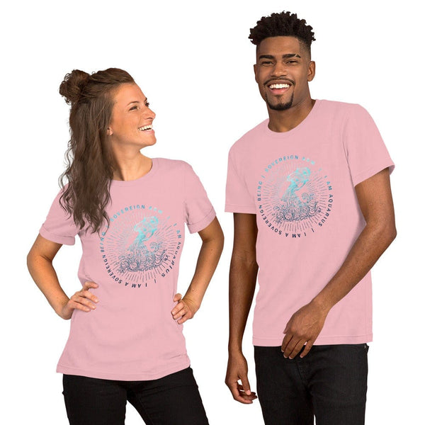 sovereignarm.com Pink / S Zodiac Aquarius, I am a sovereign being | Water Print Short-Sleeve Unisex T-Shirt