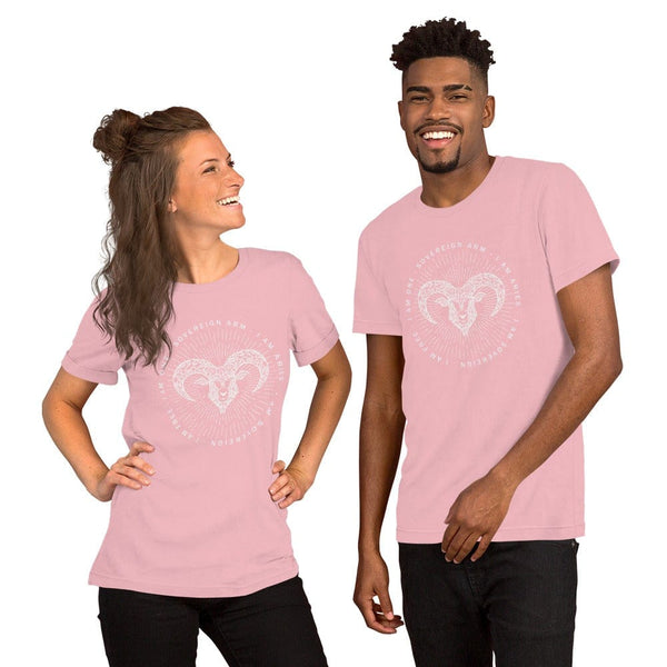 sovereignarm.com Pink / S Zodiac Aries | White Print Short-Sleeve Unisex T-Shirt