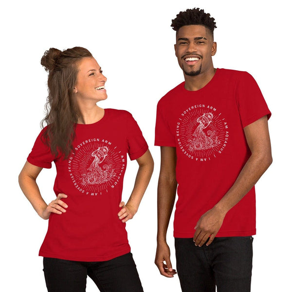 sovereignarm.com Red / S Zodiac Aquarius, I am a sovereign being | White Print Short-Sleeve Unisex T-Shirt