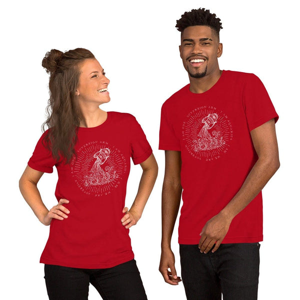 sovereignarm.com Red / S Zodiac Aquarius, I am | White Print Short-Sleeve Unisex T-Shirt