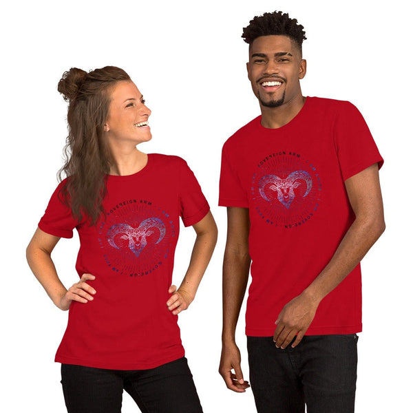 sovereignarm.com Red / S Zodiac Aries | Space Print Short-Sleeve Unisex T-Shirt