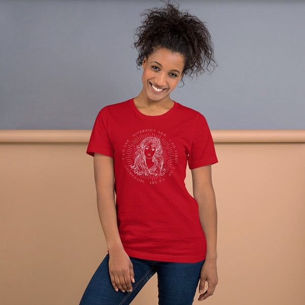 sovereignarm.com Red / S Zodiac Virgo, I am | White Print Short-Sleeve Unisex T-Shirt