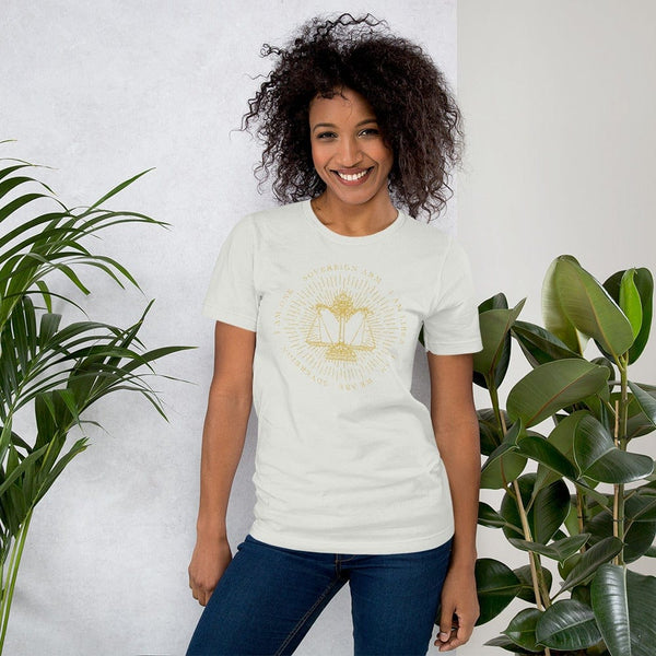 sovereignarm.com Silver / S Zodiac Libra, I am | Gold Print Short-Sleeve Unisex T-Shirt