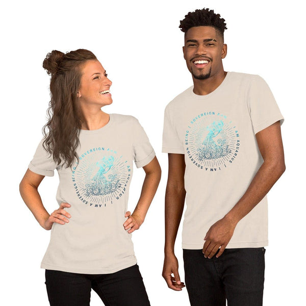 sovereignarm.com Soft Cream / S Zodiac Aquarius, I am a sovereign being | Water Print Short-Sleeve Unisex T-Shirt