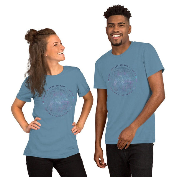 sovereignarm.com Steel Blue / S Zodiac Gemini, I am free | Space Print Short-Sleeve Unisex T-Shirt