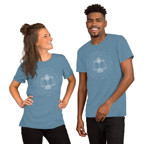 sovereignarm.com Steel Blue / S Zodiac Libra, I am | White Print Short-Sleeve Unisex T-Shirt