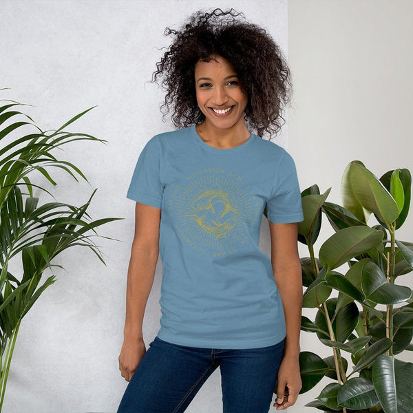 sovereignarm.com Steel Blue / S Zodiac Pisces, I am | Gold Print Short-Sleeve Unisex T-Shirt