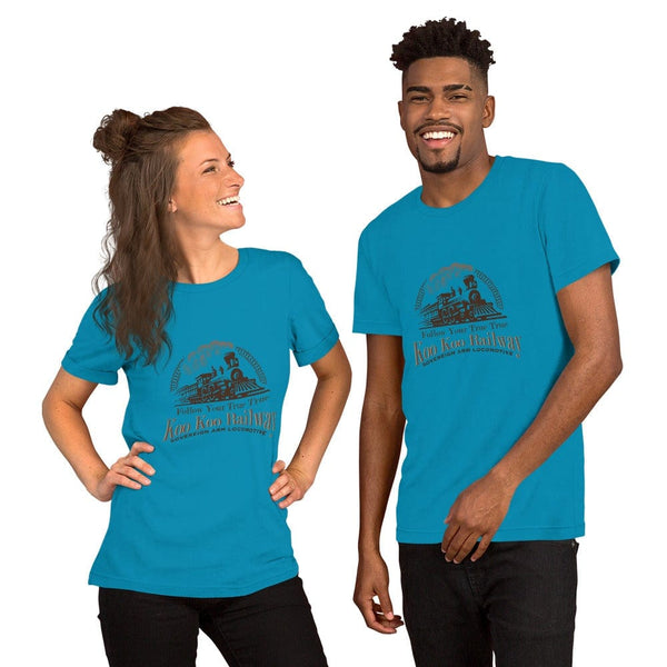 sovereignarm.com t-shirt Aqua / S Koo Koo Railway, Follow your True True | Brown Print Short-Sleeve Unisex T-Shirt