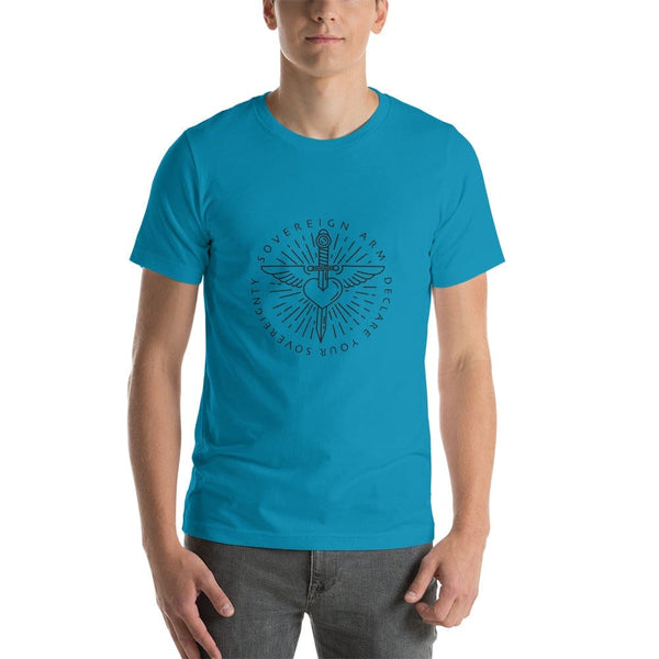 sovereignarm.com t-shirt Aqua / S Sword heart, Sovereign Arm, Declare your Sovereignty, Black Short-Sleeve Unisex T-Shirt