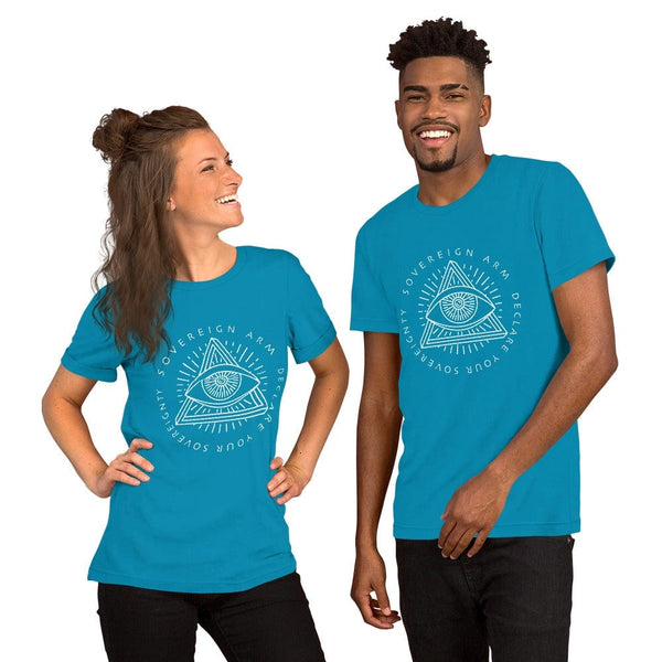 sovereignarm.com t-shirt Aqua / S Third Eye, Declare Your Sovereignty | White Print Short-Sleeve Unisex T-Shirt