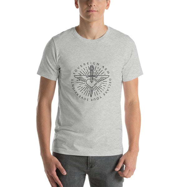 sovereignarm.com t-shirt Athletic Heather / S Sword heart, Sovereign Arm, Declare your Sovereignty, Black Short-Sleeve Unisex T-Shirt