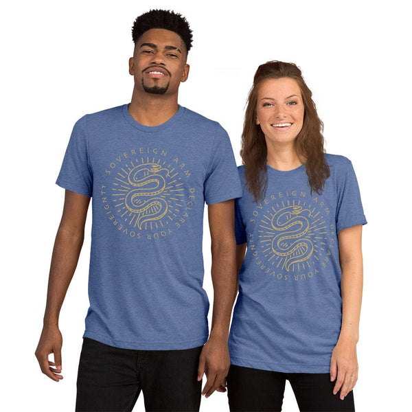 sovereignarm.com t-shirt Blue Triblend / XS Kundalini Rising, Declare your sovereignty, Don't Tread on me | Gold Short sleeve t-shirt