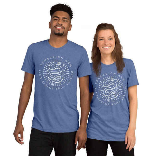 sovereignarm.com t-shirt Blue Triblend / XS Kundalini Rising, Declare your sovereignty, Don't Tread on me, | White Short sleeve t-shirt