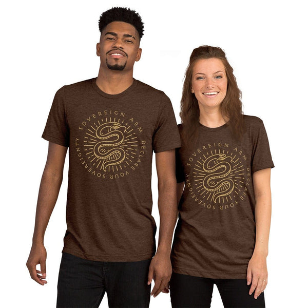 sovereignarm.com t-shirt Brown Triblend / XS Kundalini Rising, Declare your sovereignty, Don't Tread on me | Gold Short sleeve t-shirt