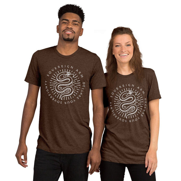 sovereignarm.com t-shirt Brown Triblend / XS Kundalini Rising, Declare your sovereignty, Don't Tread on me, | White Short sleeve t-shirt