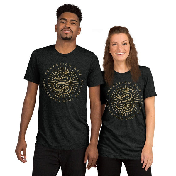 sovereignarm.com t-shirt Charcoal-Black Triblend / XS Kundalini Rising, Declare your sovereignty, Don't Tread on me | Gold Short sleeve t-shirt