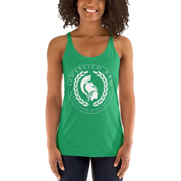 sovereignarm.com t-shirt Envy / XS Goddess Athena, Declare your Sovereignty | White Print Women's Racerback Tank