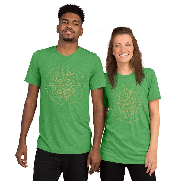 sovereignarm.com t-shirt Green Triblend / XS Kundalini Rising, Declare your sovereignty, Don't Tread on me | Gold Short sleeve t-shirt