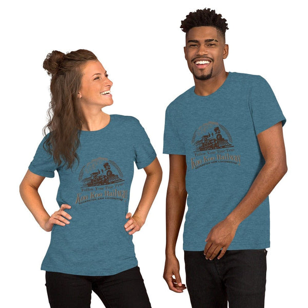 sovereignarm.com t-shirt Heather Deep Teal / S Koo Koo Railway, Follow your True True | Brown Print Short-Sleeve Unisex T-Shirt