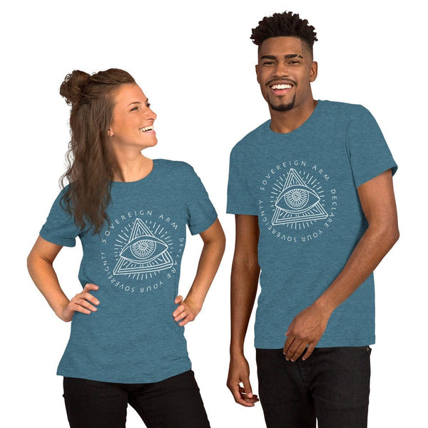 sovereignarm.com t-shirt Heather Deep Teal / S Third Eye, Declare Your Sovereignty | White Print Short-Sleeve Unisex T-Shirt