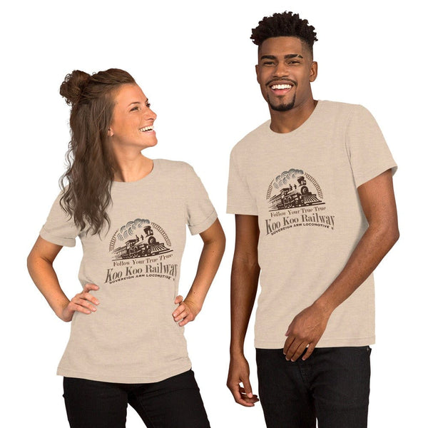 sovereignarm.com t-shirt Heather Dust / S Koo Koo Railway, Follow your True True | Brown Print Short-Sleeve Unisex T-Shirt