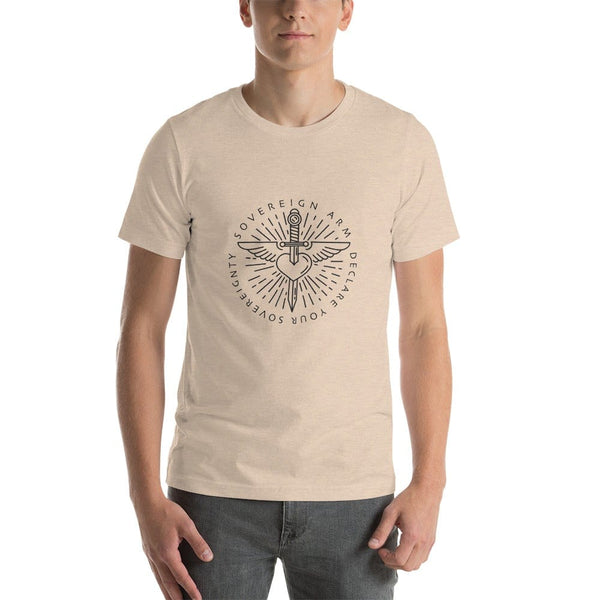 sovereignarm.com t-shirt Heather Dust / S Sword heart, Sovereign Arm, Declare your Sovereignty, Black Short-Sleeve Unisex T-Shirt