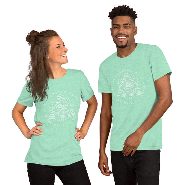 sovereignarm.com t-shirt Heather Mint / S Third Eye, Declare Your Sovereignty | White Print Short-Sleeve Unisex T-Shirt