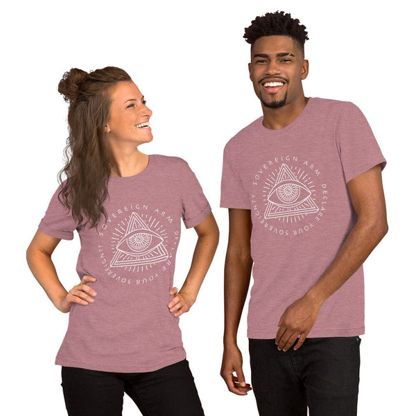 sovereignarm.com t-shirt Heather Orchid / S Third Eye, Declare Your Sovereignty | White Print Short-Sleeve Unisex T-Shirt