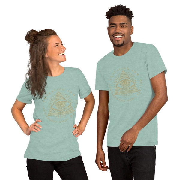 sovereignarm.com t-shirt Heather Prism Dusty Blue / XS Third Eye, Declare Your Sovereignty | Gold Print Short-Sleeve Unisex T-Shirt