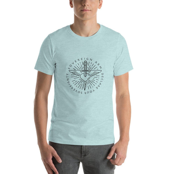 sovereignarm.com t-shirt Heather Prism Ice Blue / XS Sword heart, Sovereign Arm, Declare your Sovereignty, Black Short-Sleeve Unisex T-Shirt