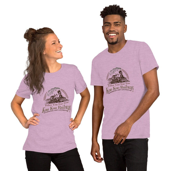 sovereignarm.com t-shirt Heather Prism Lilac / XS Koo Koo Railway, Follow your True True | Brown Print Short-Sleeve Unisex T-Shirt