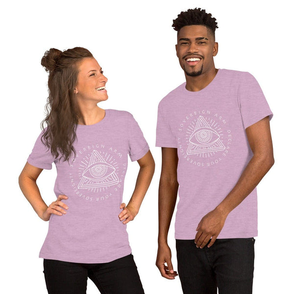 sovereignarm.com t-shirt Heather Prism Lilac / XS Third Eye, Declare Your Sovereignty | White Print Short-Sleeve Unisex T-Shirt