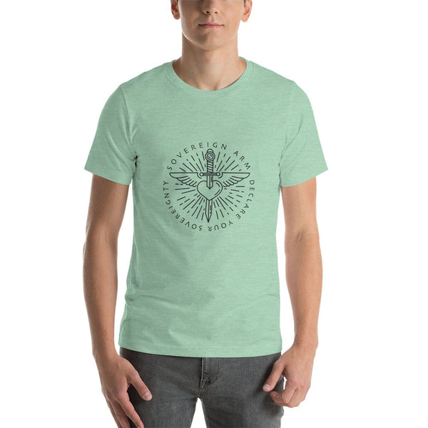 sovereignarm.com t-shirt Heather Prism Mint / XS Sword heart, Sovereign Arm, Declare your Sovereignty, Black Short-Sleeve Unisex T-Shirt