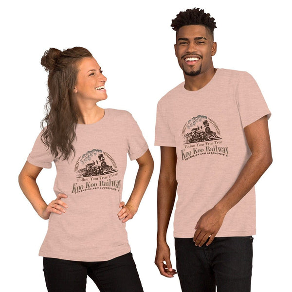 sovereignarm.com t-shirt Heather Prism Peach / XS Koo Koo Railway, Follow your True True | Brown Print Short-Sleeve Unisex T-Shirt