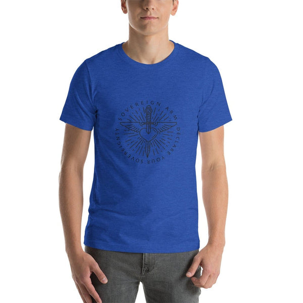 sovereignarm.com t-shirt Heather True Royal / S Sword heart, Sovereign Arm, Declare your Sovereignty, Black Short-Sleeve Unisex T-Shirt