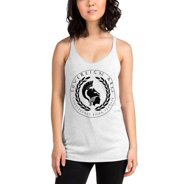 sovereignarm.com t-shirt Heather White / XS Goddess Athena, Declare your Sovereignty | Black Print Women's Racerback Tank