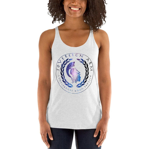 sovereignarm.com t-shirt Heather White / XS Goddess Athena, Declare your Sovereignty | Space Print Women's Racerback Tank