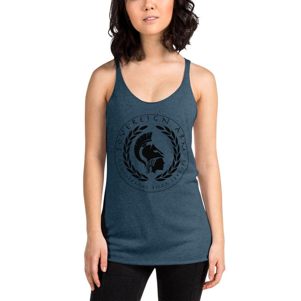 sovereignarm.com t-shirt Indigo / XS Goddess Athena, Declare your Sovereignty | Black Print Women's Racerback Tank