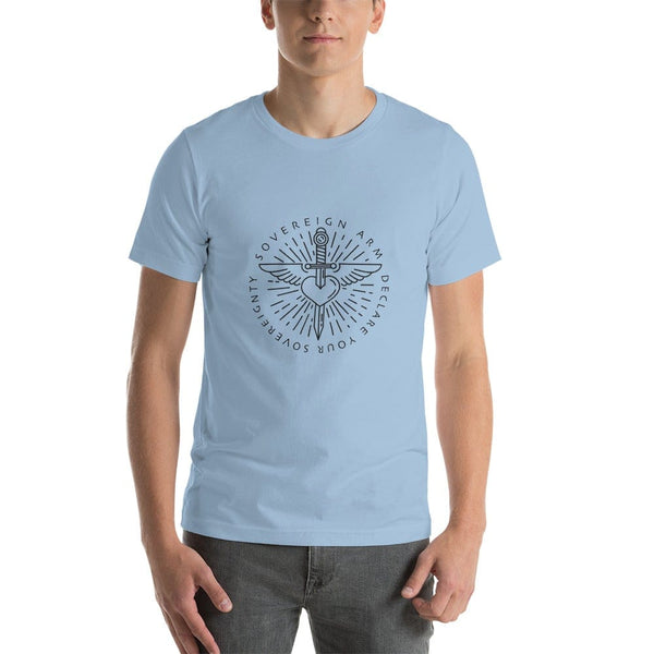 sovereignarm.com t-shirt Light Blue / XS Sword heart, Sovereign Arm, Declare your Sovereignty, Black Short-Sleeve Unisex T-Shirt