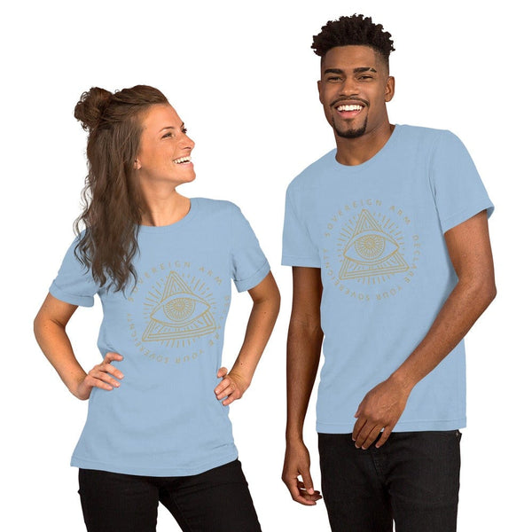 sovereignarm.com t-shirt Light Blue / XS Third Eye, Declare Your Sovereignty | Gold Print Short-Sleeve Unisex T-Shirt