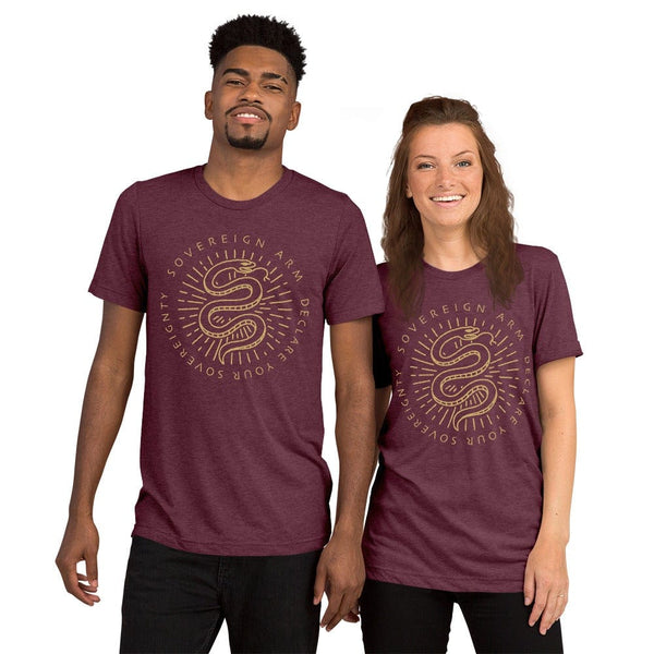 sovereignarm.com t-shirt Maroon Triblend / XS Kundalini Rising, Declare your sovereignty, Don't Tread on me | Gold Short sleeve t-shirt