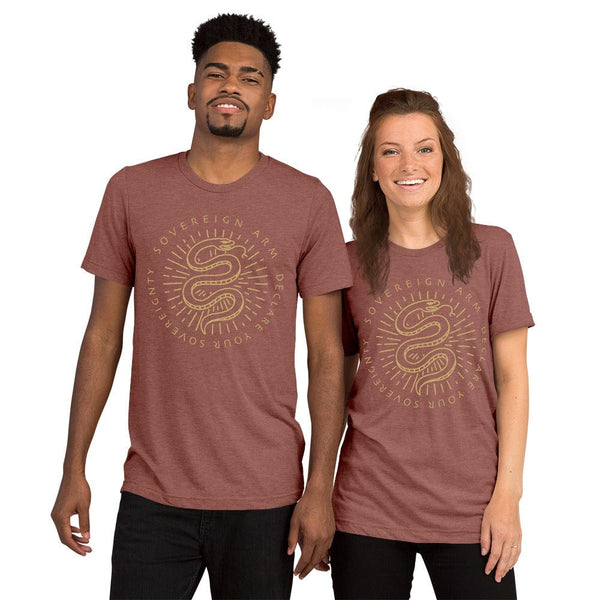 sovereignarm.com t-shirt Mauve Triblend / XS Kundalini Rising, Declare your sovereignty, Don't Tread on me | Gold Short sleeve t-shirt